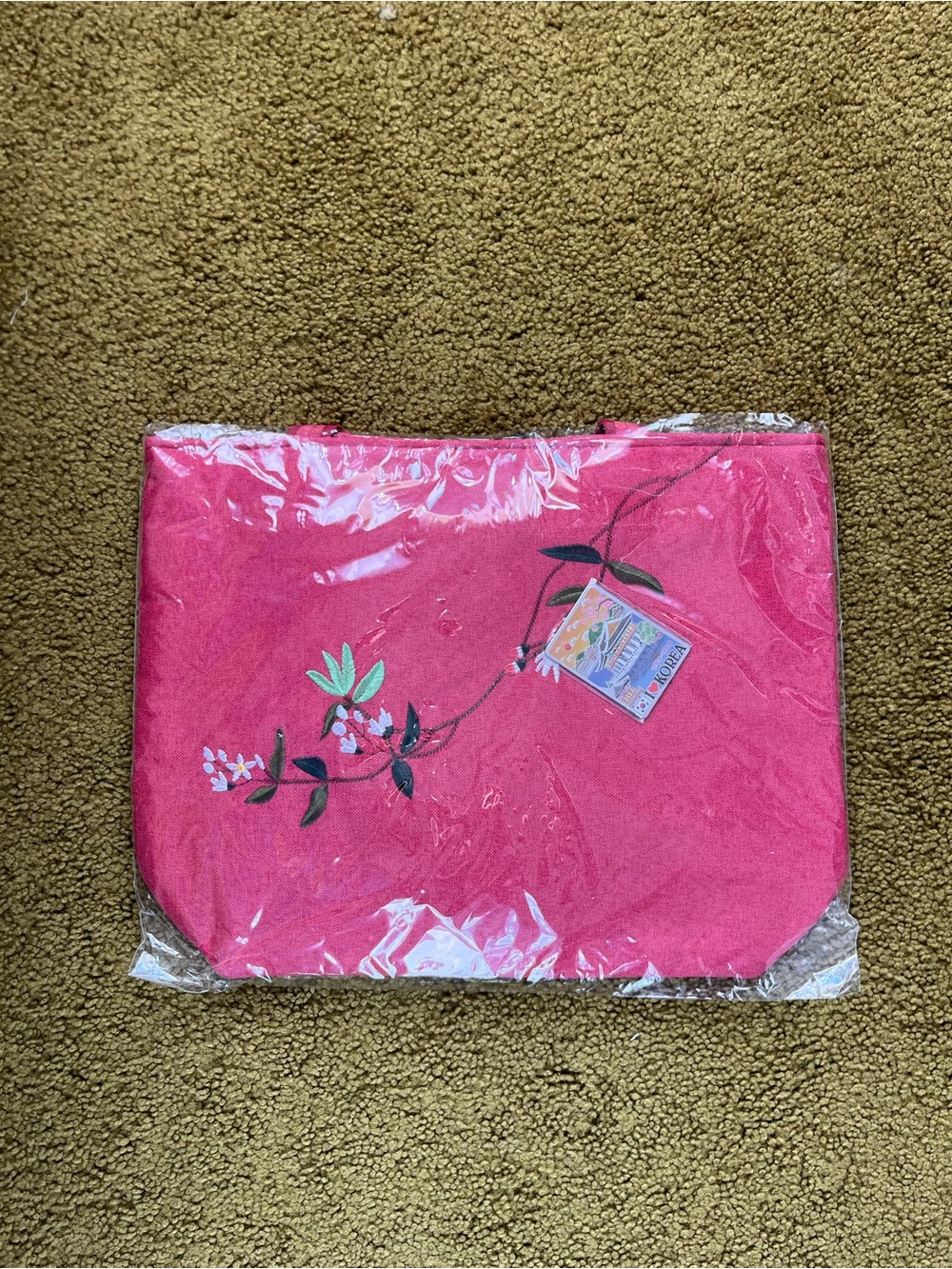 Pink Floral Embroidered Tote Bag